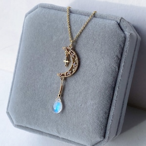 High quality Rainbow moonstone necklace|Shinny Moon pendant necklace |Tiny Teardrop necklace |14k Gold necklace