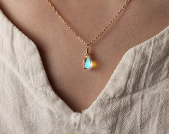 Angel Aura Quartz Necklace| Tiny Teardrop Necklace | Crystal  Beaded Necklace |Dainty Handmade Necklace | Silver Necklace | Gold necklace