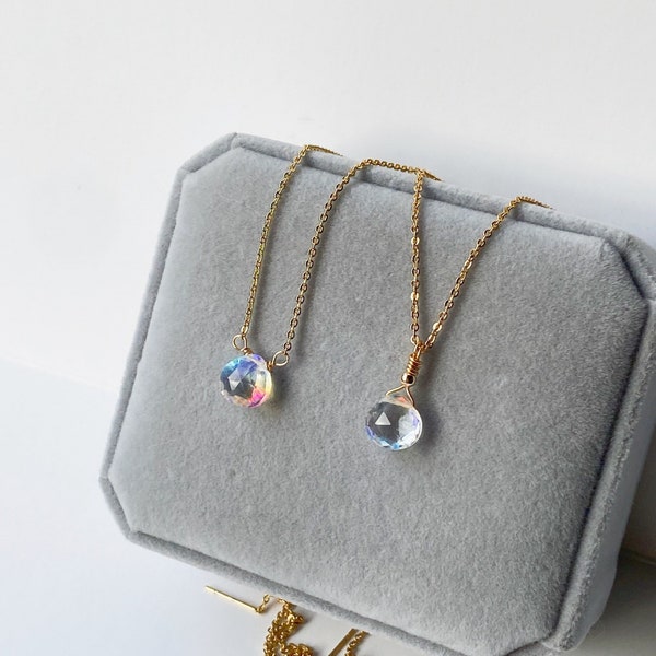 Angel aura quartz necklace|Tiny Teardrop necklace |Crystal necklace |Gemstone necklace |Heart  necklace | Gold necklace