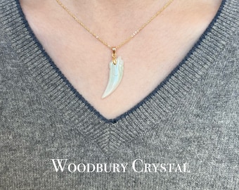 Natural Jade wolf tooth Necklace|4mm Jade Necklace |Solid Gold |Rose gold |Sterling Silver |Gold filled chain|