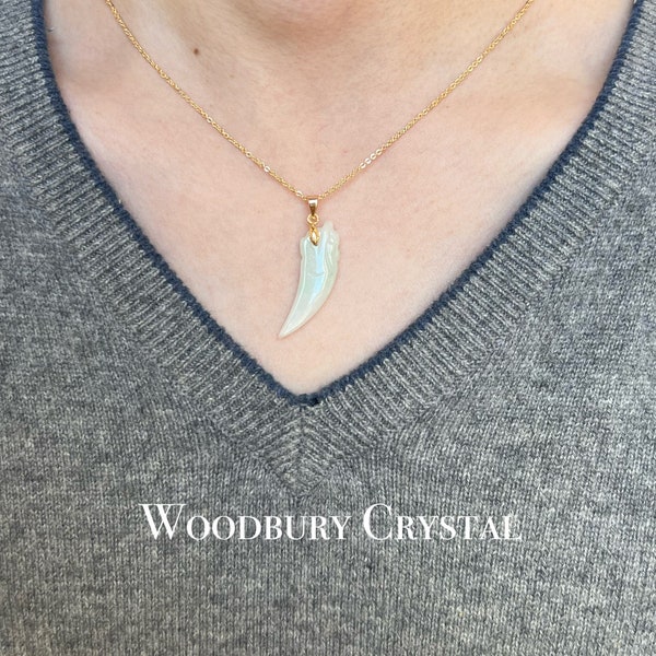 Natural Jade wolf tooth Necklace|4mm Jade Necklace |Solid Gold |Rose gold |Sterling Silver |Gold filled chain|