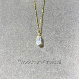 Natural rainbow moonstone Necklace|Dainty crystal bullet necklace |Solid Gold |Rose gold |Sterling Silver|Gold filled chain