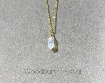 Natural rainbow moonstone Necklace|Dainty crystal bullet necklace |Solid Gold |Rose gold |Sterling Silver|Gold filled chain