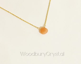 Natural Peach moonstone Necklace|Dainty Peach Moonstone teardrop necklace |Solid Gold |Rose gold |Sterling Silver|Gold filled chain