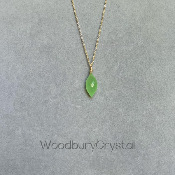 Green Quartz Necklace |Olive Crystal Necklace |Unique Necklace |Silver Necklace | Gold Necklace