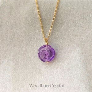Natural Amethyst Rose Pendants|Dainty Amethyst necklace |High quality Amethyst |Solid Gold |Rose gold |Sterling Silver|Gold filled chain