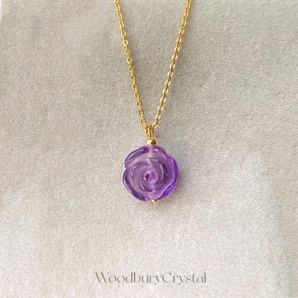 Natural Amethyst Rose Pendants|Dainty Amethyst necklace |High quality Amethyst |Solid Gold |Rose gold |Sterling Silver|Gold filled chain