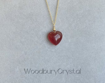 Natural Strawberry Quartz Necklace| Dainty Heart Necklace |Solid Gold |Rose gold |Sterling Silver|Gold filled chain