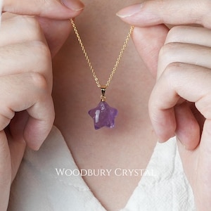 Dainty Amethyst Star Necklace | Natural Crystal Pendant | Delicate Gold Silver Jewelry | Healing Gemstone Necklace | Minimalist Gift for Her