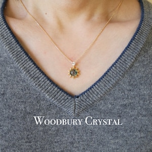 Genuine Green Moss agate sunflower necklaces |925 Sterling silver charm|Dainty crystal necklace |14k gold filled chain |S925 chain necklace