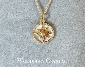 Dainty sun necklace |Mother of pearl necklace |Sterling Silver necklace |Gold filled chain|Solid gold necklace |