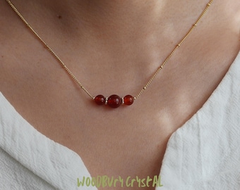 Collar de cuentas de cornalina natural / Collar de cuentas delicadas / Collar de cristal / Collar de plata de ley / Collar chapado en oro de 14k