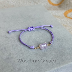 Natürliches Lavendel Amethyst Armband | Kristall Armband| Wachskordel Armband | Verstellbares Kordelarmband | Heilsteine Armband