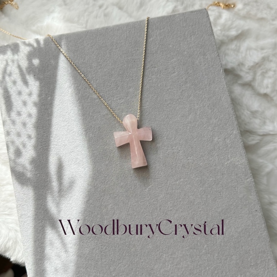 Natural Rose Quartz Necklacerose Quartz Cross Pendant 925 Sterling Silver Necklace 14k Gold Filled Chainhealing Jewelrycrystal Pendant Etsy