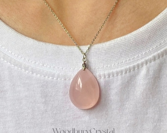 Rose Quartz Pendent Necklace|Dainty Rose quartz necklace |Genuine Gemstone|Solid Gold |Rose gold |Sterling Silver|Gold filled chain