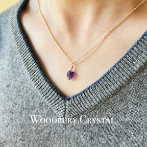 Amethyst Leaf Pendant Necklace - Hand-Carved Dainty Jewelry for Daily Wear- 14k gold filled necklace - 925 silver necklace