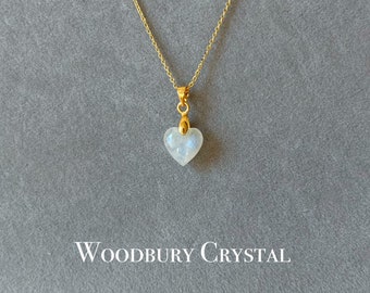 Rainbow Moonstone necklace Necklace|Dainty Moonstone heart necklace| 14k Gold filled Chain|Sterling Silver Chain