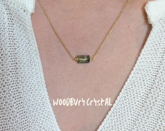 Natural Peridot Bar Necklace| Crystal necklace| Healing Crystal | 14K gold filled chain | Gift for best friend |Gift for her