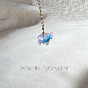 Dainty aura quartz necklace |sparkly rainbow aura quartz elephant necklace |Lovely elephant |Silver necklace |14k gold filled necklace