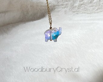 Dainty aura quartz necklace |sparkly rainbow aura quartz elephant necklace |Lovely elephant |Silver necklace |14k gold filled necklace