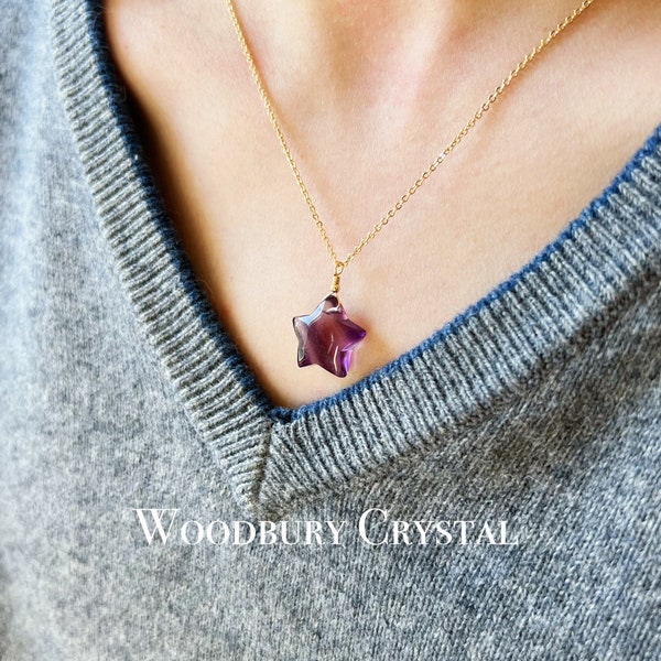 Natural Fluorite Necklace |Dainty Fluorite Star Pendant|925 sterling Silver necklace |14k gold filled necklace|Solid gold necklace