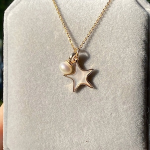 High quality Natural Freshwater Pearl necklace|Stat pendant necklace|Natural Mother of Pearl necklace|14k gold necklace| White Gold necklace
