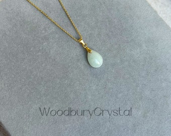 Natural Jade Gemstone Necklace| High Quality Jade Teardrop Necklace | Solid Gold |Rose gold | Sterling Silver| Gold filled chain