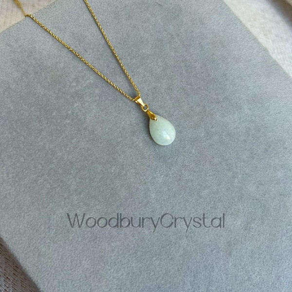 Natural Jade Gemstone Necklace| High Quality Jade Teardrop Necklace | Solid Gold |Rose gold | Sterling Silver| Gold filled chain