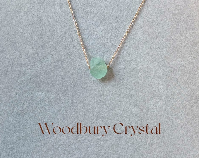 Natural Raw Green fluorite necklace|Dainty crystal necklace |Healing crystal jewelry |14K gold filled chain| Sterling silver necklace