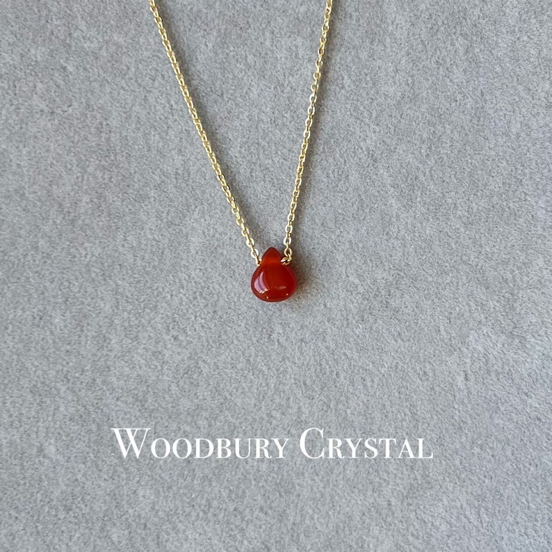 Natural carnelian necklace Dainty carnelian Teardrop necklace Gemstone necklace 925 Silver necklace 14k Gold necklace18k Solid gold image 3