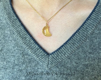 Natural citrine necklace |Dainty citrine moon necklace |Healing crystal necklace|Sterling silver necklace|Solid Gold necklace