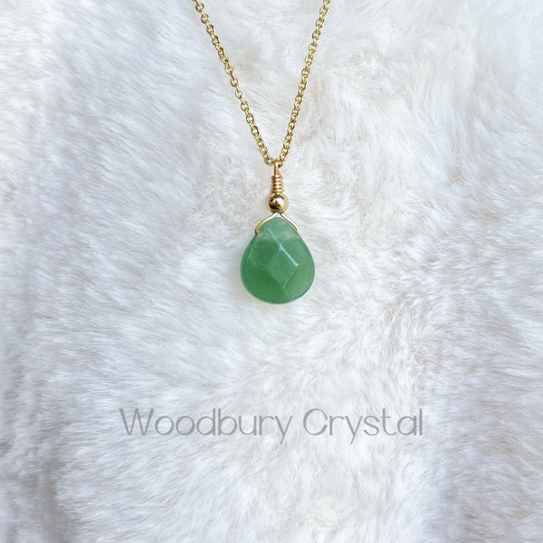 Natural Green aventurine necklace |Teardrop Crystal necklace |Gemstone necklace |Silver necklace | Gold necklace