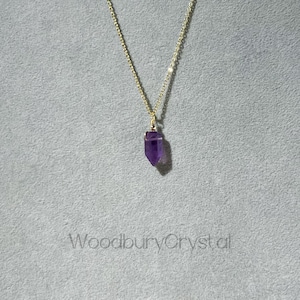 Natural Amethyst Necklace|Dainty crystal bullet necklace |Solid Gold |Rose gold |Sterling Silver|Gold filled chain