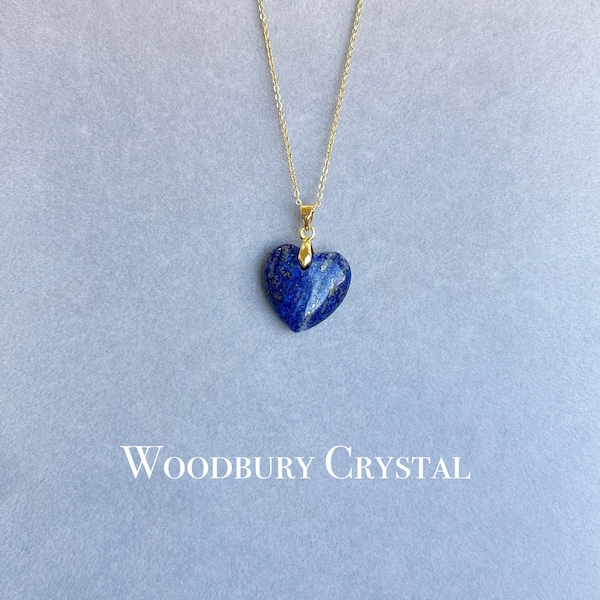 Natural Lapis lazuli necklace |Dainty Lapis lazuli heart necklace |Healing crystal necklace|Sterling silver necklace|Solid Gold necklace