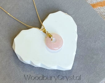 Cirkel kristallen ketting| Donut ketting | Natuurlijke Rozenkwarts ketting|18k massieve ketting | Sterling zilveren ketting |14k goud gevuld