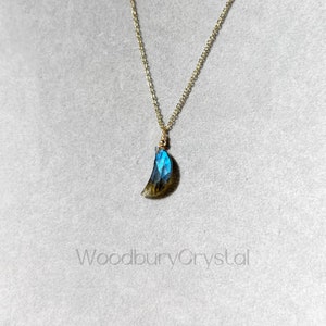 Natural labradorite necklace |Dainty labradorite moon necklace |Super high quality labradorite|Silver necklace |14k gold filled necklace