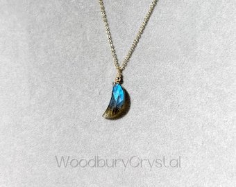 Natuurlijke labradoriet ketting | Sierlijke labradoriet maan ketting | Super hoge kwaliteit labradoriet| Zilveren ketting |14k goud gevulde ketting