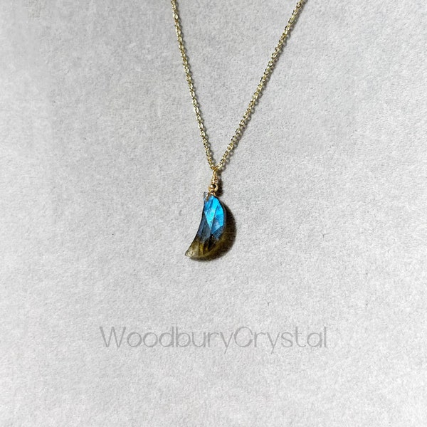 Natural labradorite necklace |Dainty labradorite moon necklace |Super high quality labradorite|Silver necklace |14k gold filled necklace