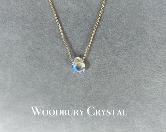 Rainbow aura quartz necklace |Dainty tear drop necklace |Silver necklace |14k gold filled necklace|Solid gold necklace