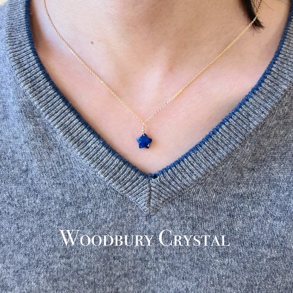 Genuine Lapis Lazuli Crystal Star Pendant Necklace | Sterling Silver necklace |14k gold filled necklace| Dainty star necklace