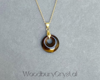 Unique Crystal Necklace| Doughnut Necklace| Natural Tiger's Eye Necklace| 18k Solid Necklace| Sterling Silver Necklace |14k Gold Filled