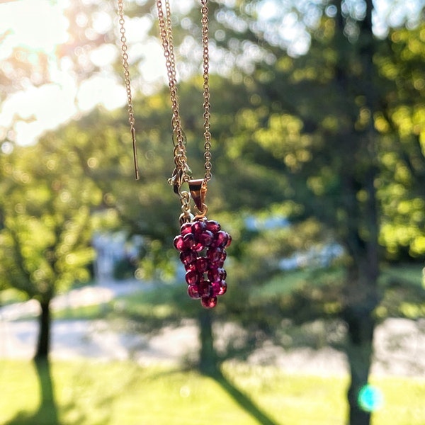 Natural Garnet necklace|Crystal grape necklace |Crystal necklace |Gemstone necklace |925 sterling Silver necklace | 14k Gold filled necklace