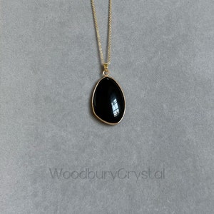 Natural black agate onyx  necklace|Healing crystal necklace |crystal pendant |14k gold filled Chain |Sterling silver necklace