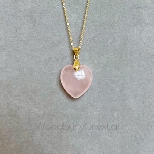 Natural Rose Quartz Necklace|Dainty Rose quartz heart necklace |Solid Gold |Rose gold |Sterling Silver|Gold filled chain