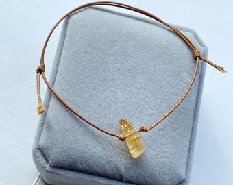 Natuurlijke ruwe citrien armband | Kristallen armband| Wax koord armband | Verstelbare koordarmband | Helende kristallen armband