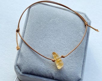 Natural raw citrine bracelet |Crystal bracelet|Wax cord bracelet | Adjustable cord bracelet |Healing crystals bracelet