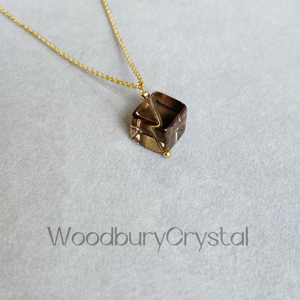 Natural smoky quartz necklace |Dainty cube smoky quartz necklace |Healing crystal necklace|Sterling silver necklace|Solid Gold necklace