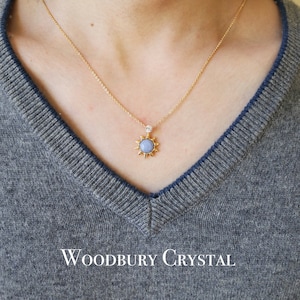 Blue lace agate sunflower necklaces |925 Sterling silver charm|Dainty crystal necklace |14k gold filled chain |S925 chain necklace