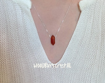 Natural Carnelian Pendants| Double Point Crystal Pendant |Healing Jewelry|14k Gold-Filled Necklace |Sterling Silver |Rose Gold