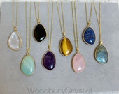 Natural crystal necklace Healing crystal necklace crystal pendant Rose quartz Labradorite 14k gold filled silver Sterling silver necklace